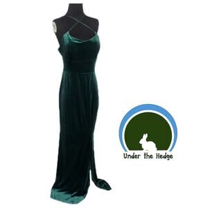 Pear Culture Green Velvet Strappy Lace Up Formal Dress Fits S/M E2 Prom Grunge